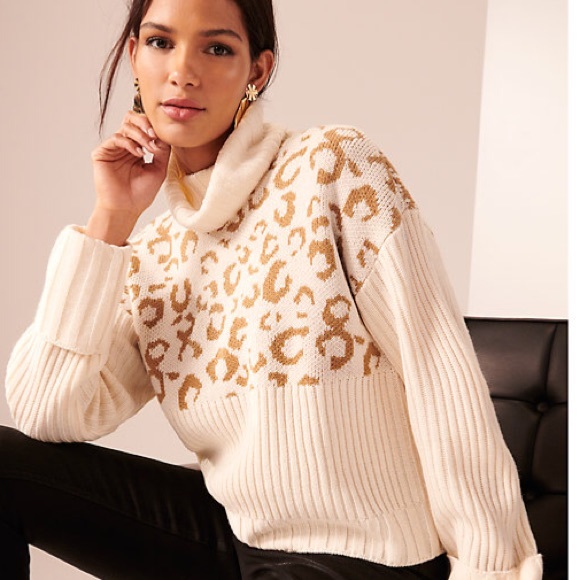 Ribbed Leopard Turtleneck Sweater 